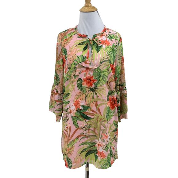 J Jill Tunic Womens XS Extra Small SeashellTropical Floral Side Slit Lined - Picture 1 of 13